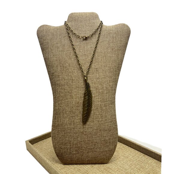 Large Feather Pendant Oval Link Chain Antique Bronze - Picture 2 of 8